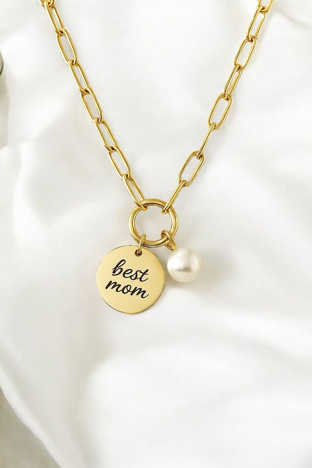Push Clasp Necklace with Personalized Engraved Disk and Optional Charm