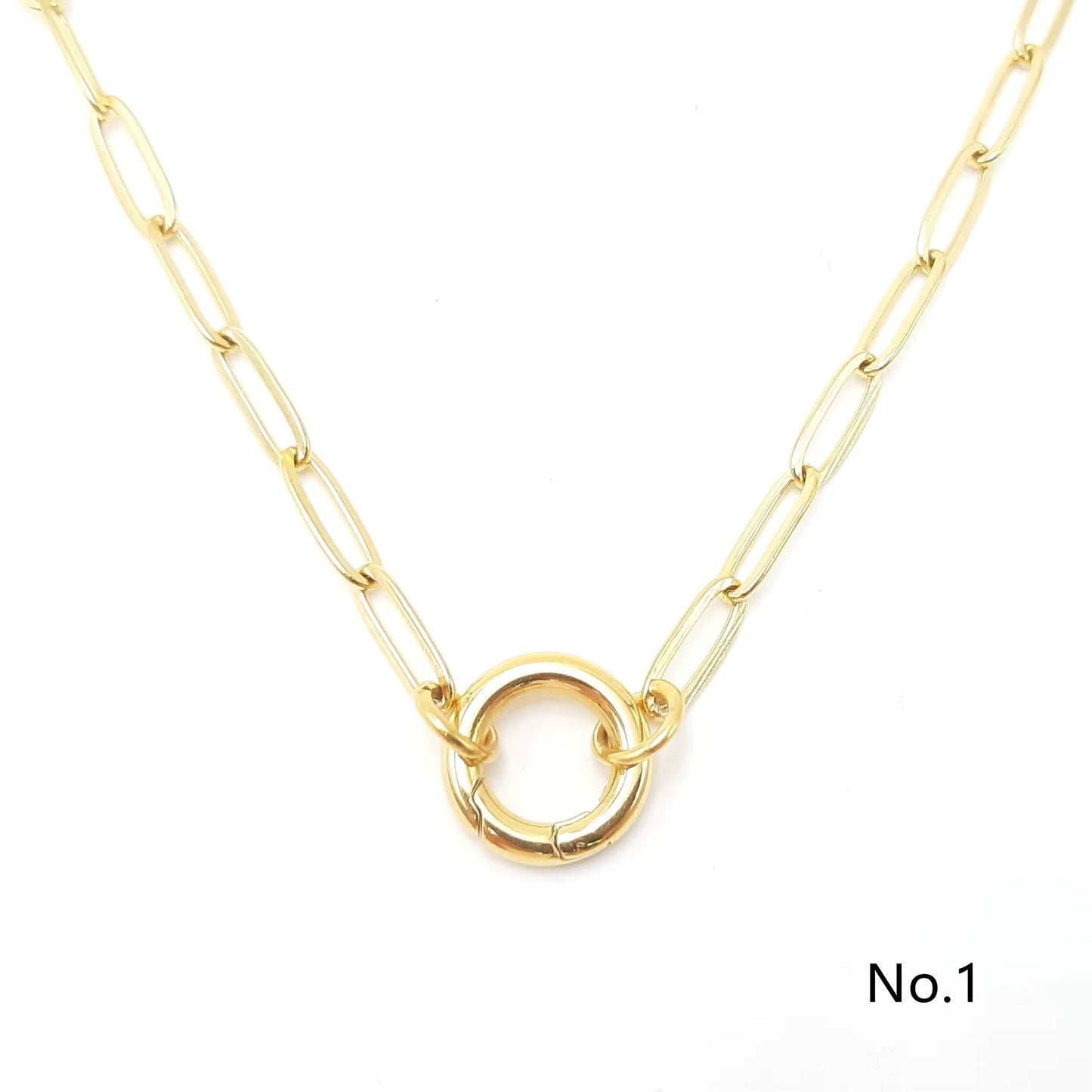 Push Clasp Necklace with Personalized Engraved Disk and Optional Charm
