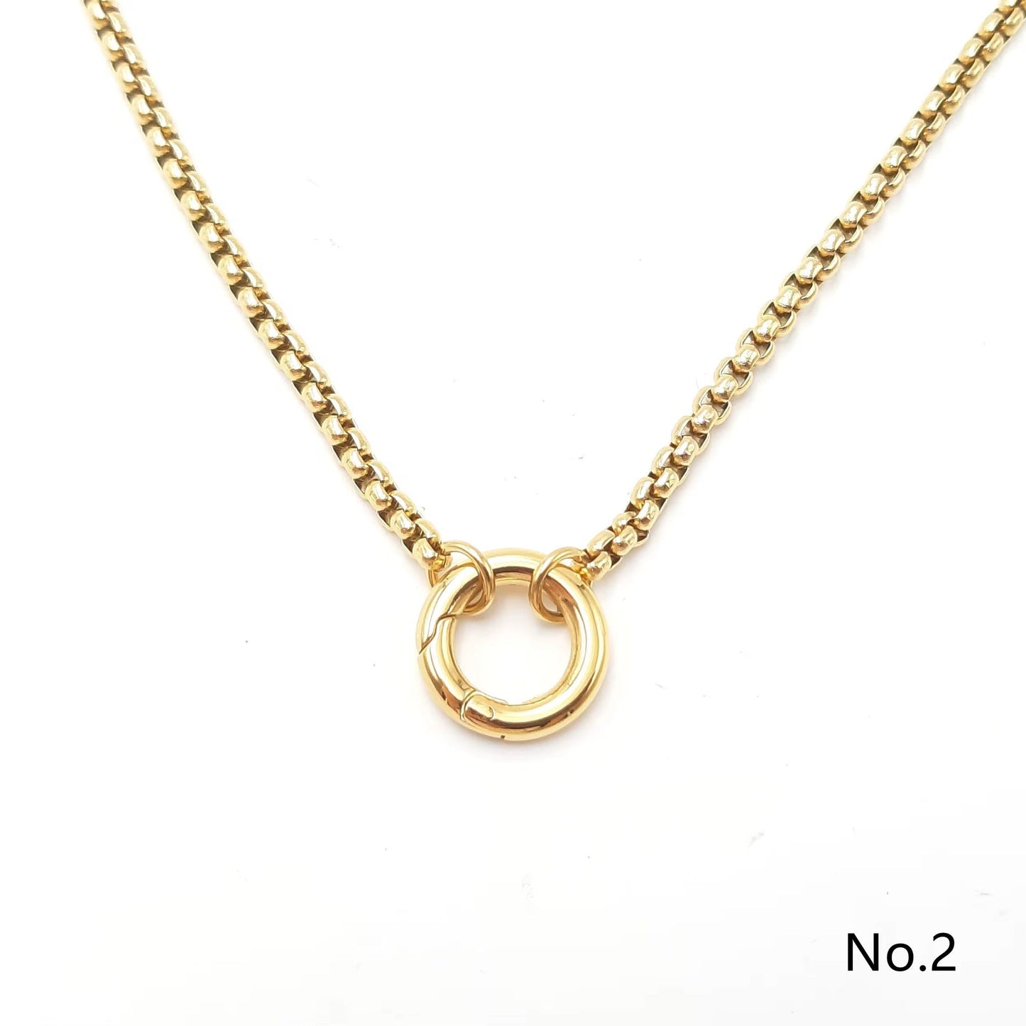 Push Clasp Necklace with Personalized Engraved Disk and Optional Charm