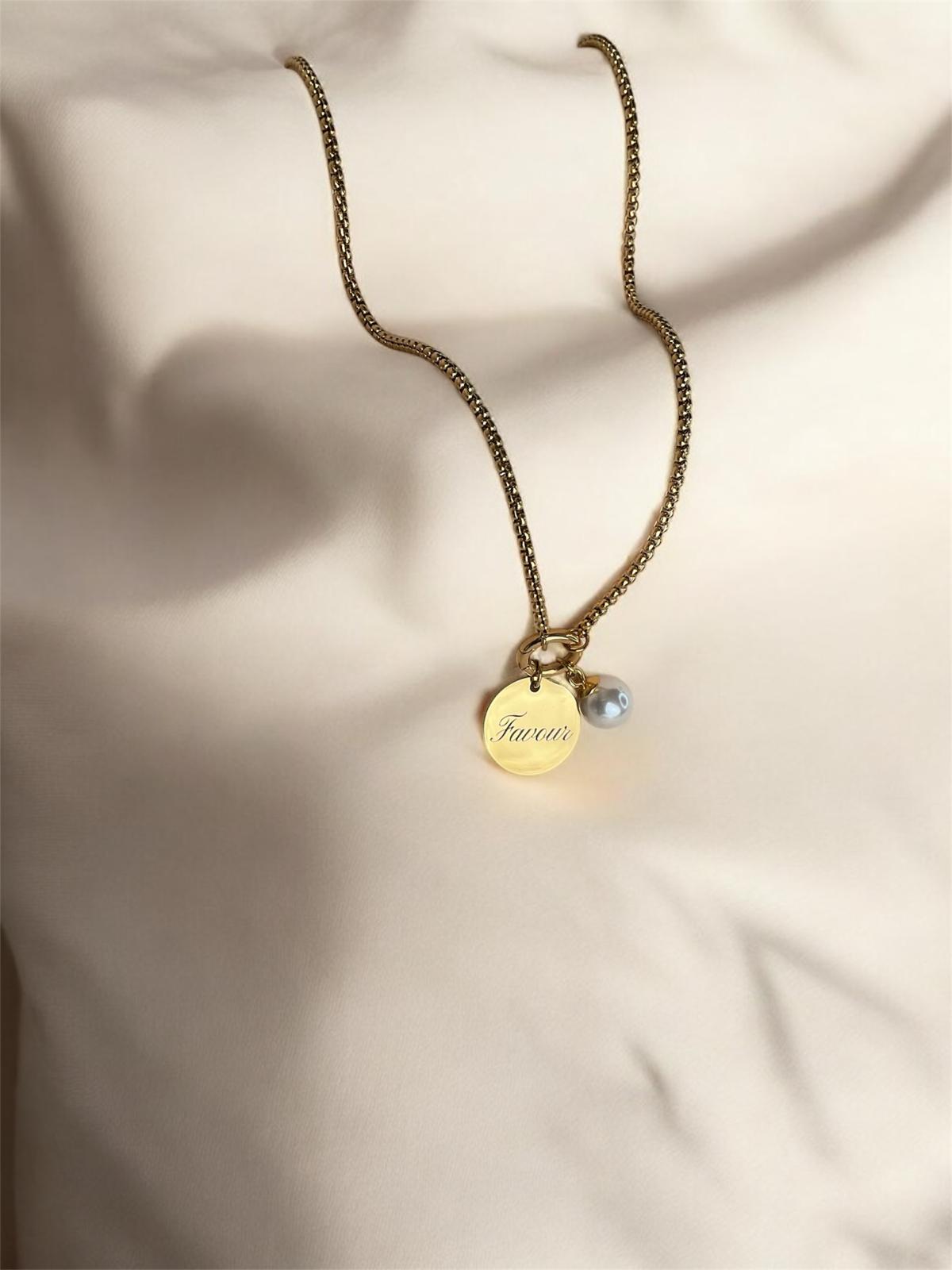 Push Clasp Necklace with Personalized Engraved Disk and Optional Charm
