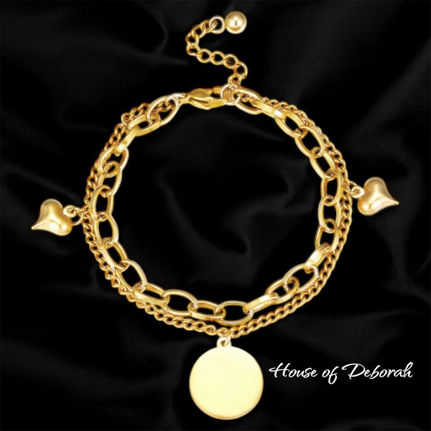 ROUND 2 HEART-SHAPED 18K GOLD PLATED DOUBLE BRACELET