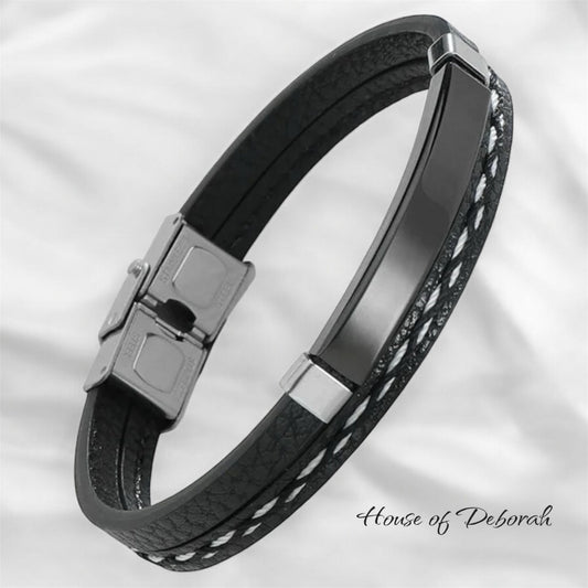 MEN'S LEATHER WEAVE BRACELET - BLACK