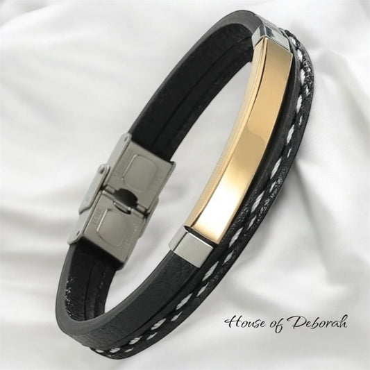 MEN'S LEATHER WEAVE BRACELET - GOLD