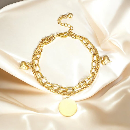 ROUND 2 HEART-SHAPED 18K GOLD PLATED DOUBLE BRACELET